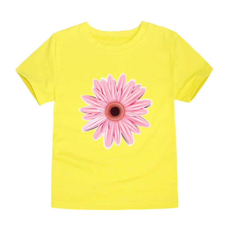 Girls Clothes 2 to 3 4 5 6 7 8 9 10 11 12 13 14 Years 100% Cotton 2024 Summer T Shirts Yellow Butterfly Floral Tee Shirt Tops