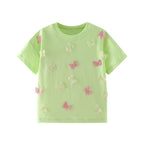 Jumping Meters 3-8T Animals Summer Girls Tshirts Butterflies Applique Short Sleeve Baby Clothes Embroidery Children's Tees