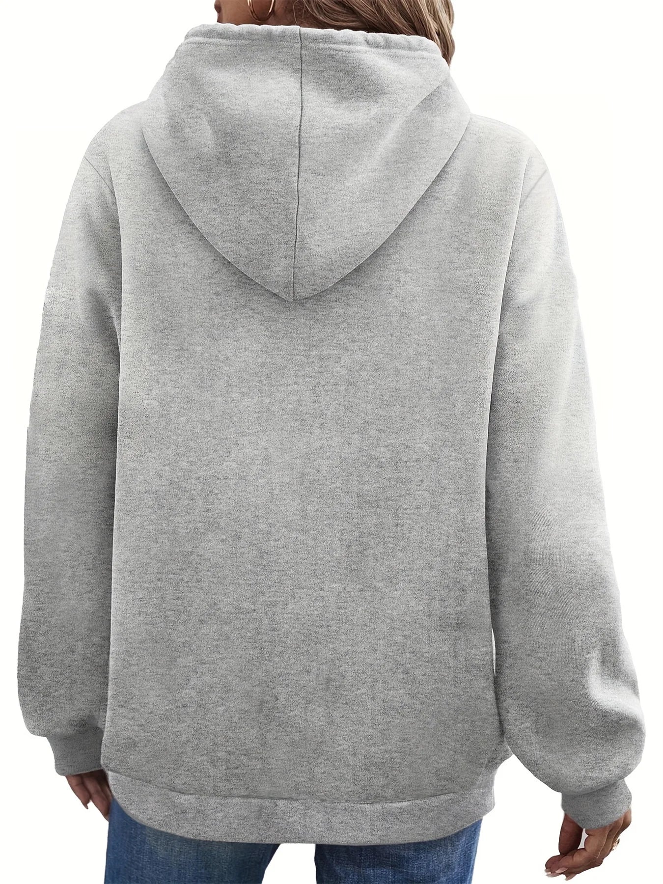 Women's autumn and winter warm and loose casual heart-shaped printed velvet long sleeved hooded sweatshirt