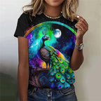 Fashion Women's T-shirt With Cute Peacock Graphic 3D Printed Short Sleeve Summer T-shirts Oversized Loose Women's Clothing