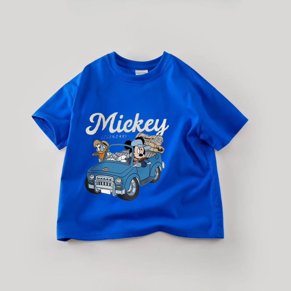 Disney Mickey Boys T Shirts Short Sleeved Tops Cartoon Cotton Kids Clothing Summer Casual Simple Children Tees Toddler Costume
