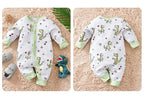 Spring and fall cotton long-sleeved baby clothing green Cartoon dinosaur print 0-18 months baby one-piece  newborn romper