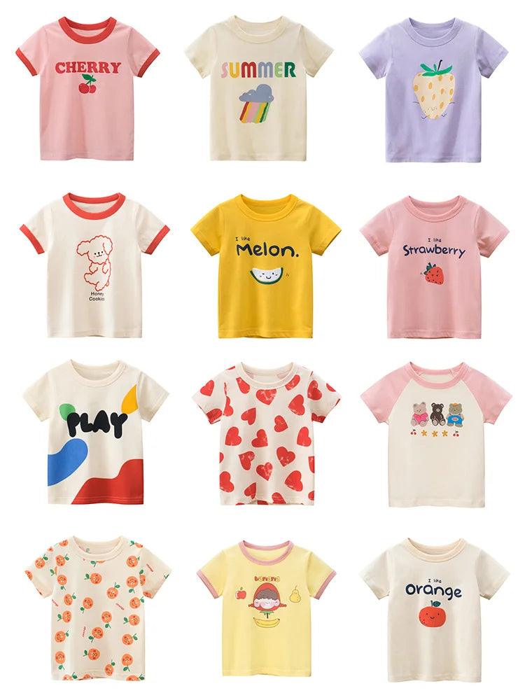 2025 Summer 2-8 Years Kids Girl Shorts Sleeve T-shirts Printed Little Girl Top Baby Girl T Shirts Children Toddler Girl Clothes