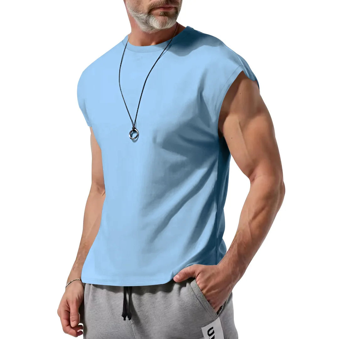 Amazon cross-border American summer new vest men's loose youth casual solid color thin shoulder T-shirt for men