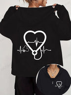 Women's Autumn Winter Hoodies Stethoscope EKG printed zipper Hooded Jackets Nursing Zipper Pocket Sweatshirt Nurse Life Outwear