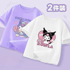 2pcs/pack Sanrio Summer Baby Girls Clothes Children Kuromi Printed Short Sleeve T-shirts Kid Cotton Cartoon Breathable Soft Top