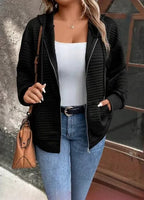 Plus size European and American cross-border autumn new casual solid color pocket zipper hooded jacket
