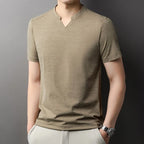 Korean Men's Casual and Fashionable Small V-neck Solid Color Short Sleeved T-shirt Comfortable Summer Versatile Top