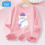Kawaii Lovely Heart T-shirt for Girls - Cute Pink Purple Heart Print Long Sleeve Top, Kids Casual Cotton Basic Shirt