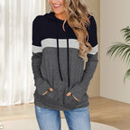 1pc Women'S Plus Size Color Block Hoodie, 95% Polyester 5% Spandex, Geometric Pattern, Slight Stretch, Knit Fabric, Hooded Pullo