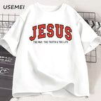 Jesus T Shirt The Way The Truth The Life Tshirt Christian Varsity Football Tees Bible Verse Faith T-shirt Men Women Clothes