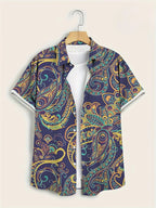 Hawaii Shirts for Men 3D Paisley Graphic Short-sleeved T-shirt Casual Lapel Buttons Male Tops Summer Oversized Bohemian Man Tees