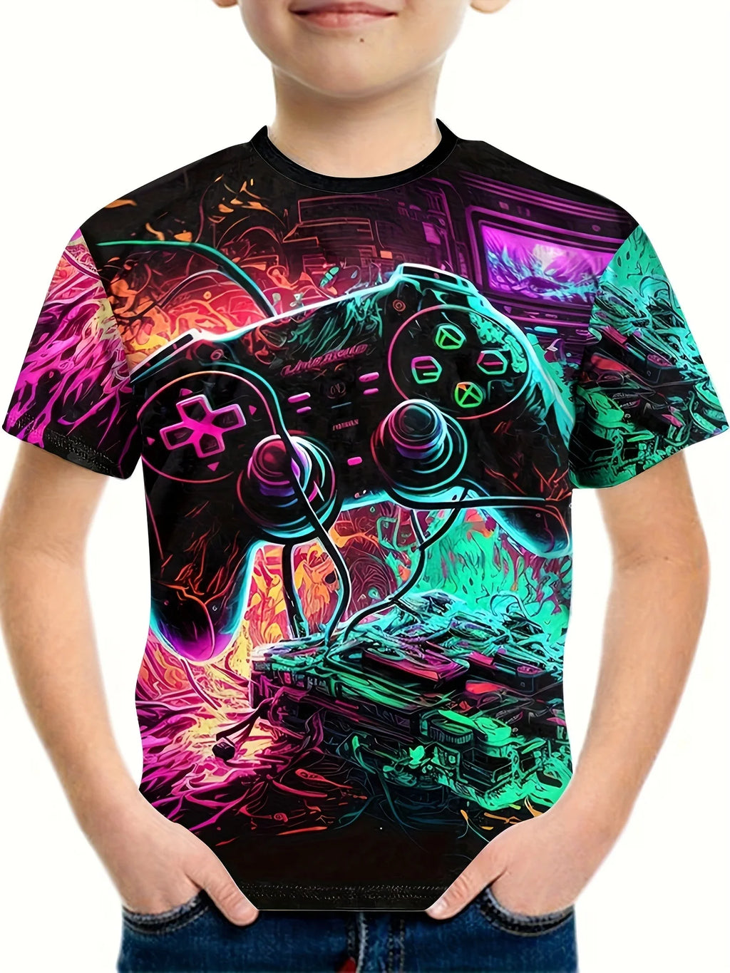T-Shirts for Boys Short Sleeve 3D Gamepad Print Kids Summer Clothes Casual Fashion O-Neck Boys Tshirt Tops Children's Clothing