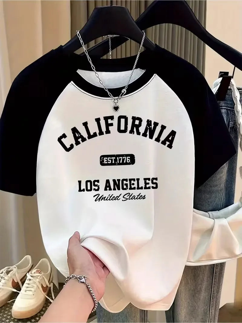 Women's California Graphic T-Shirt with Heart Design EST 1776 LOS ANGELES United States Print Casual T Shirt Graphic Y2k tshirt