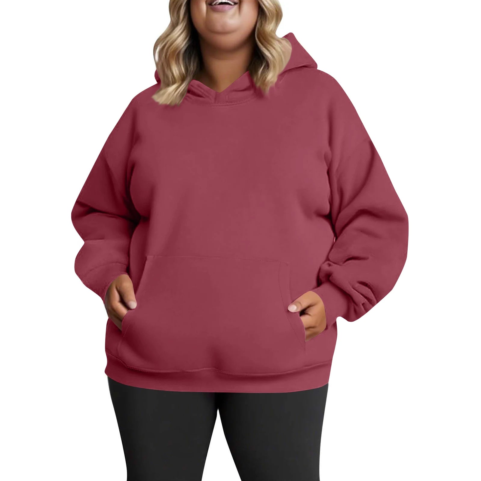 Plus Size Hooded Sweatshirt for Women Fall Fashion Casual Solid Color Pocket Hoodies Women's Clothing Street Hip Hop Hoody