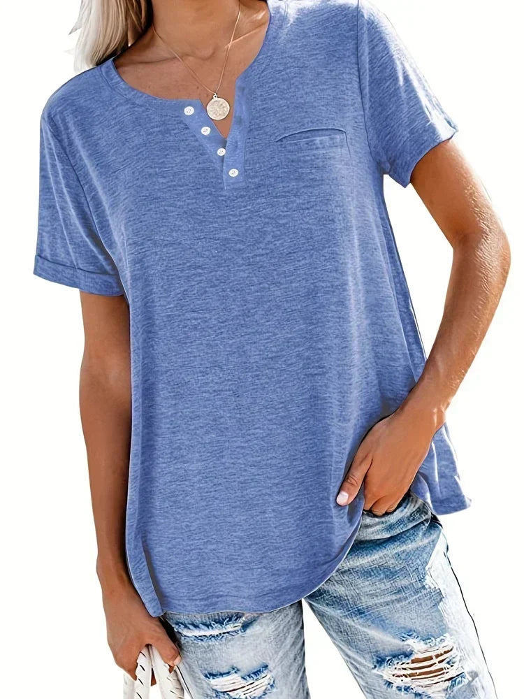 Plus Size 1XL-8XL Women's Loose Tops Ladies Casual V-neck Short Sleeve Pocket T-shirt Spring and Summer New Style