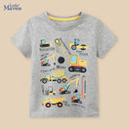 Little maven 2026 Summer Fashion New Tops Children's Clothing T-shirts Cartoon Excavators Infant Baby Boys Kids Clothes