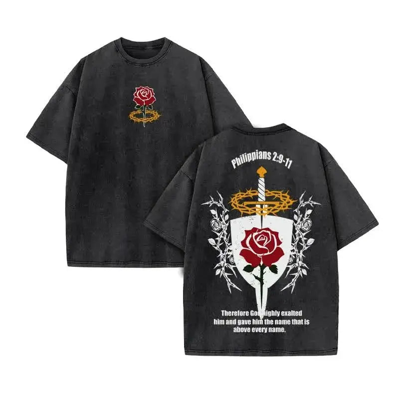 Summer top Men's T-shirt Christian Jesus design new wash short sleeve street print vintage T-shirt oversized for men and women