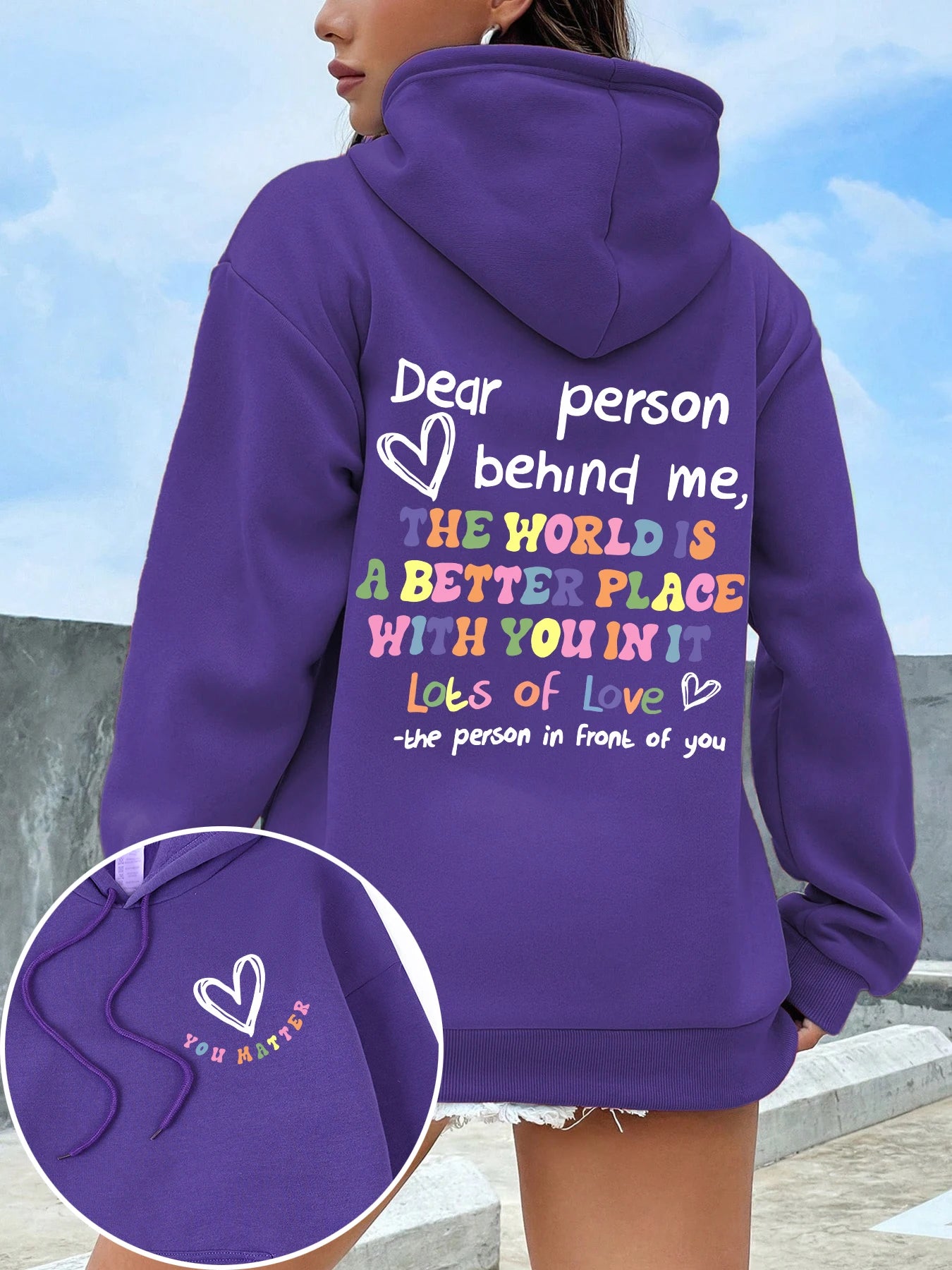 Dear Person Behind Me Plus Size Hoodie Women Colored Letters Warm Fleece Hoody Fur-liner Spring Autumn Sweatshirt Y2K Casual Top