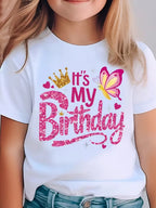 Girl Clothes Birthday Princess Printed Girls T-Shirt Happy Birthday Girl Party Outfit Tops Kids Short Sleeve Tshirt Kids Clothes