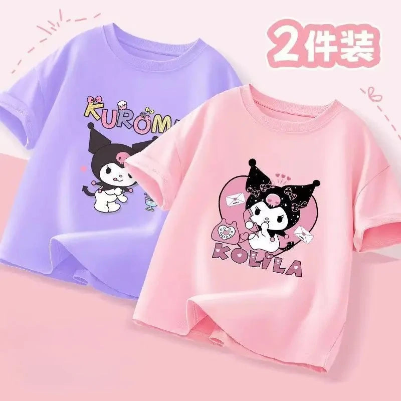2pcs/pack Sanrio Summer Baby Girls Clothes Children Kuromi Printed Short Sleeve T-shirts Kid Cotton Cartoon Breathable Soft Top