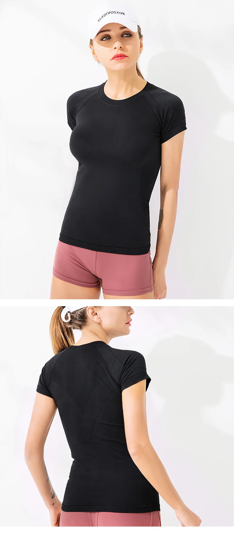 Women Yoga Shirts Sports T Shirt Summer Short Sleeve Round Neck Breathable Stretchy GYM Yoga Slim Fitness Active Top Tee