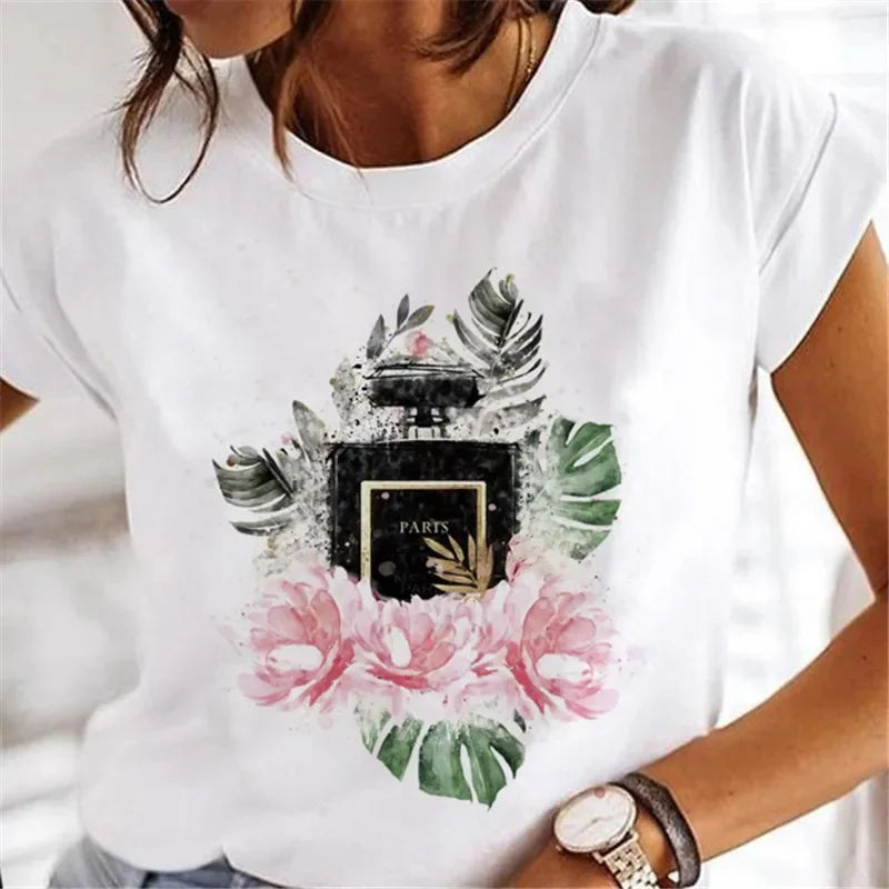 Sweet Wine Plus Size T-Shirt Women Clothing Print Girl 90s Cartoon Printing Clothes Graphic Top Lady Female Tee