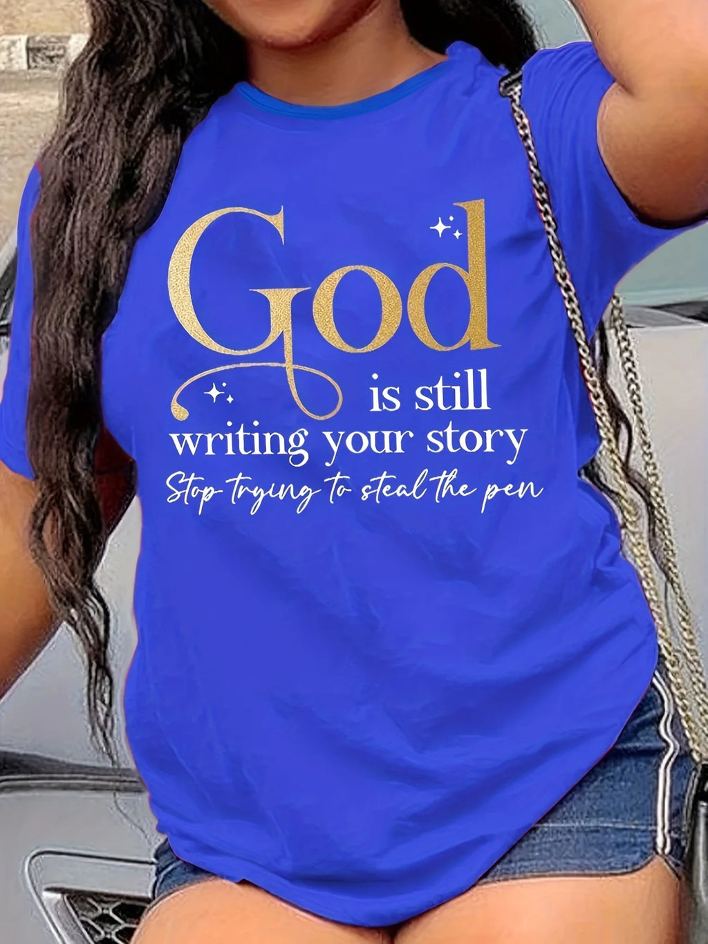 God Is Still Writing Your Story Women's Tee - Faith Graphic, Casual Yellow Top