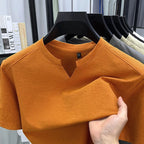 Korean Men's Casual and Fashionable Small V-neck Solid Color Short Sleeved T-shirt Comfortable Summer Versatile Top