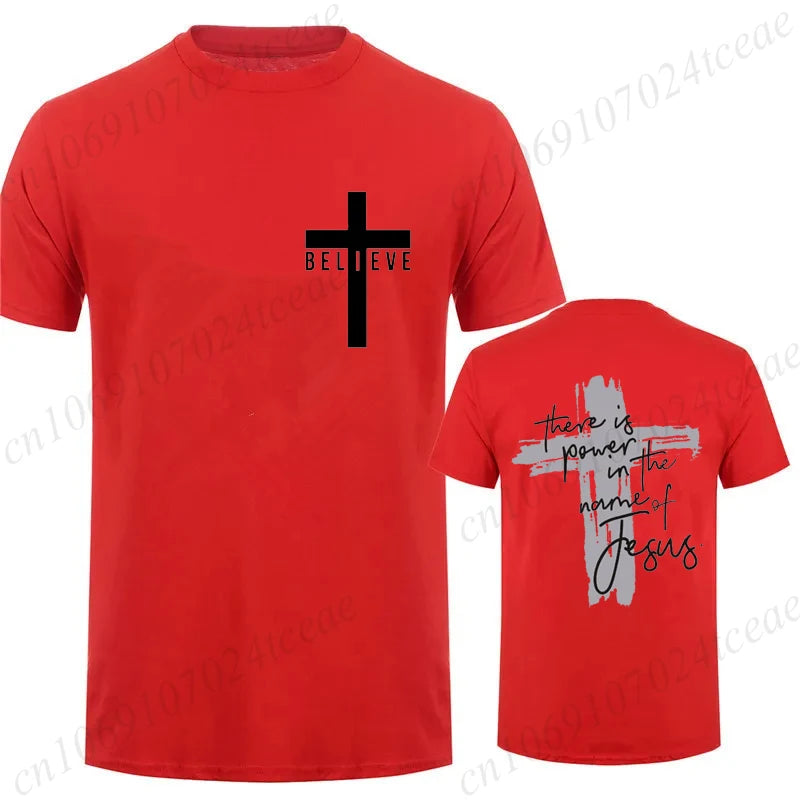 Women/Men Christian Faith T-shirts There Is Power in The Name of Jesus Graphic T-shirts Unisex Cross Faiths Graphic T Shirts