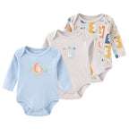 Kiddiezoom 3 Pcs Newborn Cartoon Long Sleeve 100%cotton Baby Boy Girl Bodysuit Soft Infant Onesies Clothes