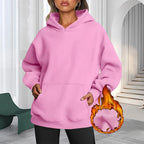 Plus Size Solid Color Kangaroo Pocket Casual Long Sleeve Hoodie, Women's Sweatshirt For Fall & Winter