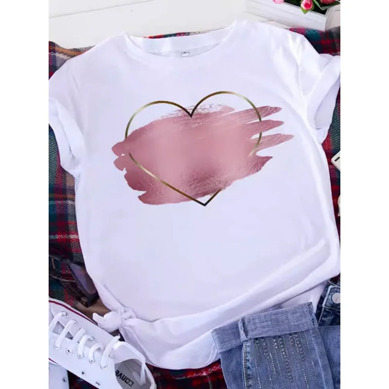 Plus Size Brave Soul L American Retro Letters Love White T-shirt Women Short Sleeve Round Neck Casual Top Summer Aesthetics Tops
