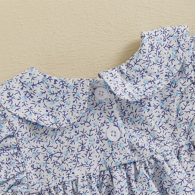 0-18M Infant Baby Girls Bowknot Embroidered Rompers Lovely Floral Print Doll Collar Short Sleeve Bubble Jumpsuits for Newborn