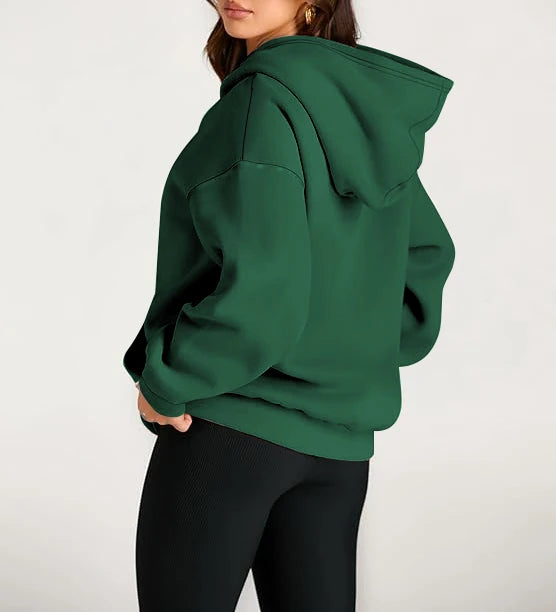 Plus Size Solid Color Kangaroo Pocket Casual Long Sleeve Hoodie, Women's Sweatshirt For Fall & Winter