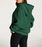 Plus Size Solid Color Kangaroo Pocket Casual Long Sleeve Hoodie, Women's Sweatshirt For Fall & Winter