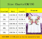 Spring Summer Plus Size Floral Print Wave V-Neck Short Sleeve T-Shirt for Women