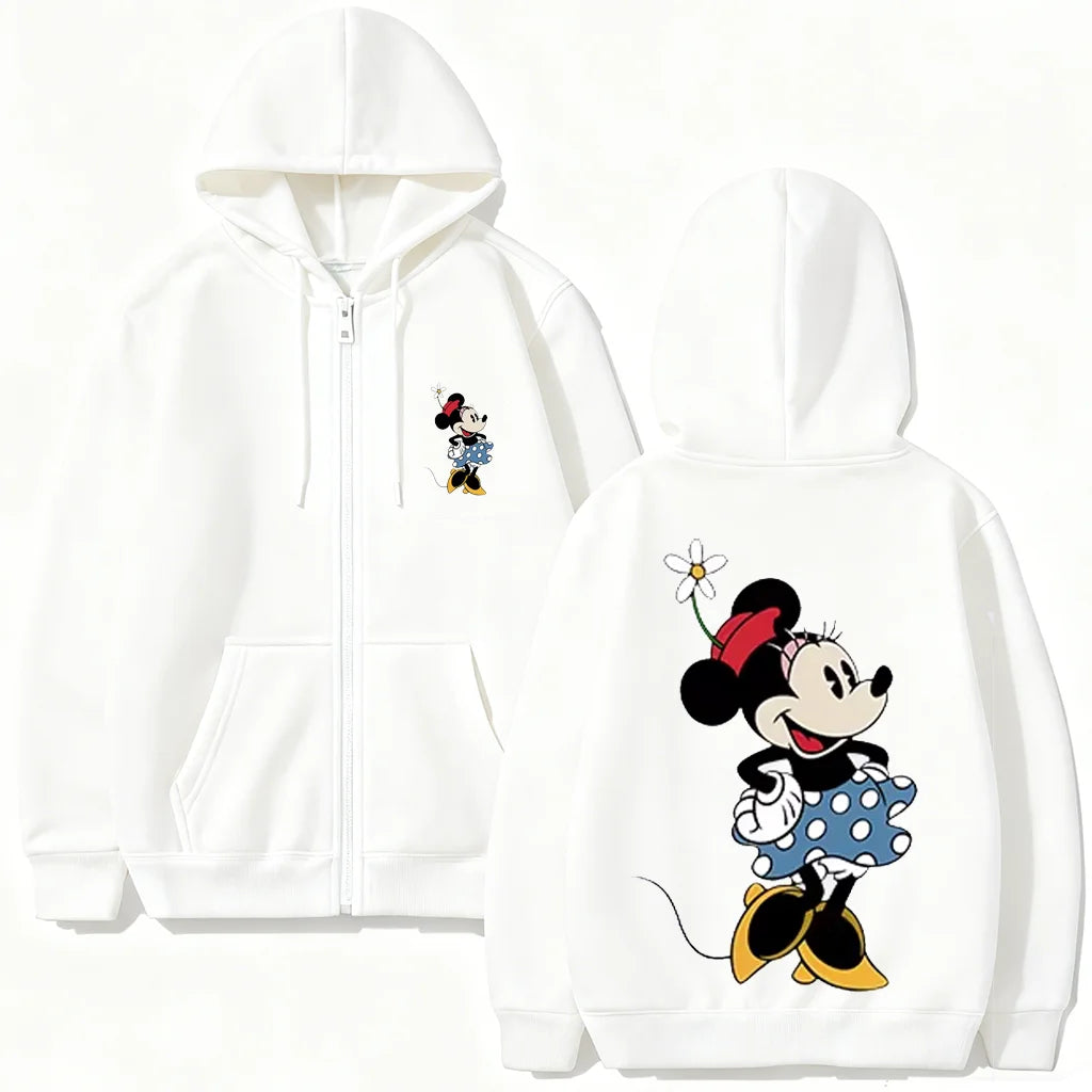 Disney Mickey Minnie Couple Hoodie Zip Up Graphic Print Sweatshirt Cartoon Jacket Casual Tops Streetwear 2026 Spring Autumn Y2k