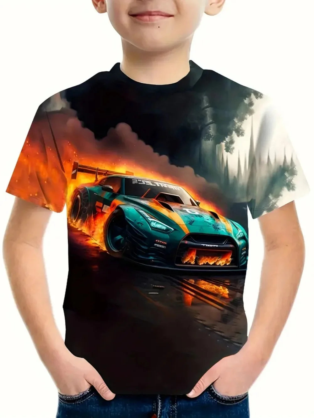 Racing Cars Graphic Printe T Shirts Boys Girls Gift Kids Short Sleeve Tops for Children Clothes from 2 to 8 Years Boys T-Shirts