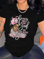 Plus Size Plus Size Graphic Print Round Neck T-shirt, Women's Plus Slight Stretch Casual Tee