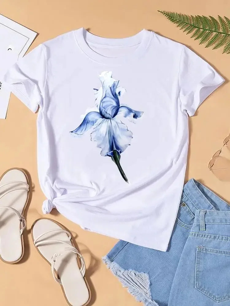 Graphic T-shirt Women Top Lady Female Shirt Tee Flower Carto Women Clothes Aesthetic Clothes Tops