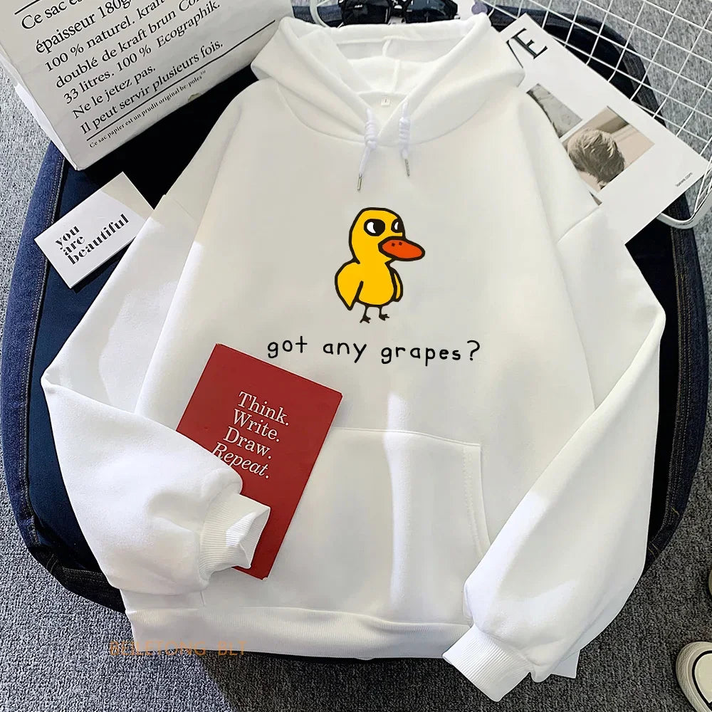 The Duck Song Got Any Grapes Printed Hoodies Kawaii Cartoon Women Sweatshirts Winter Soft Comfortable Hooded Clothing Streetwear