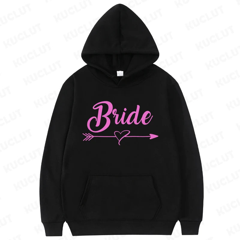 Team Bride Squad Hoodies,  Arrow Heart Graphic Sweatshirts, Women's Casual Hooded Tops for Bridal Wedding & Bachelorette Party