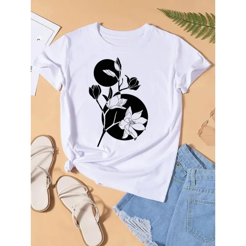 Graphic T-shirt Women Top Lady Female Shirt Tee Flower Carto Women Clothes Aesthetic Clothes Tops