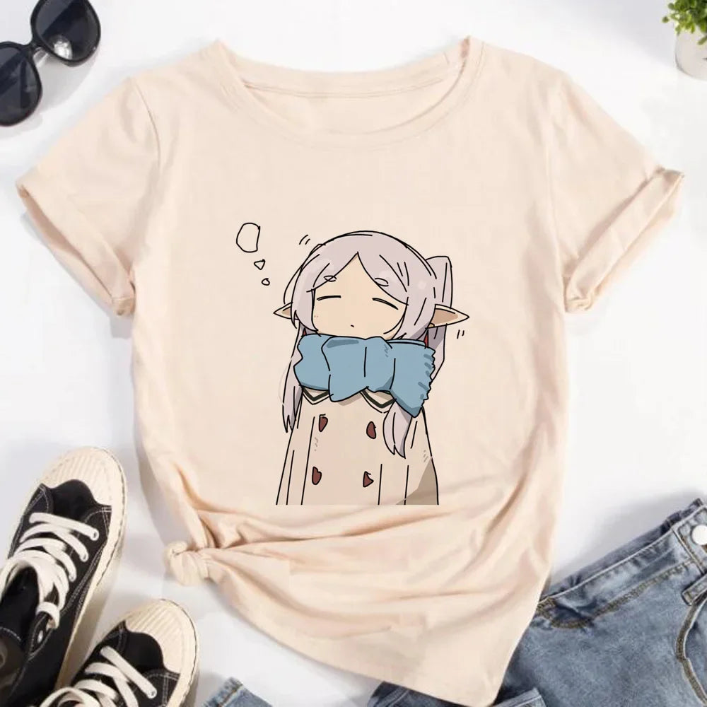 Frieren Tshirt Women Streetwear Anime Funny T-shirts Girl Y2k Designer Funny Female Clothing