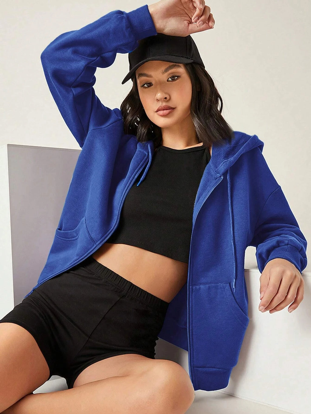 New Solid Zipper Hoodie Women Warm Fleece Hoodies Autumn Casual Hoody  Street Pocket Sportswear Oversized All-Match Female veste