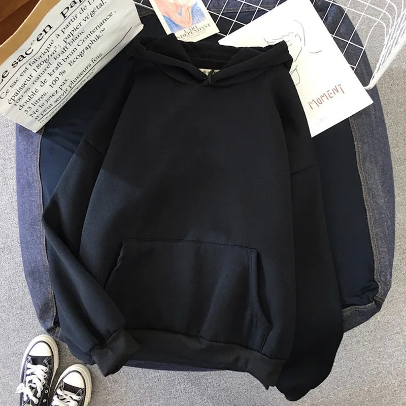 Unisex Oversized Hoodie Minimalist Solid Color French Pullover Women Streetwear Essentials Unisex Couple Hooded Sweatshirt