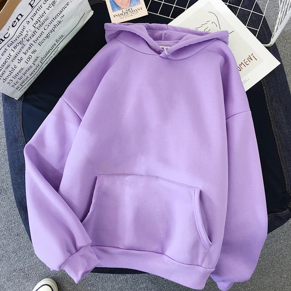 Unisex Oversized Hoodie Minimalist Solid Color French Pullover Women Streetwear Essentials Unisex Couple Hooded Sweatshirt
