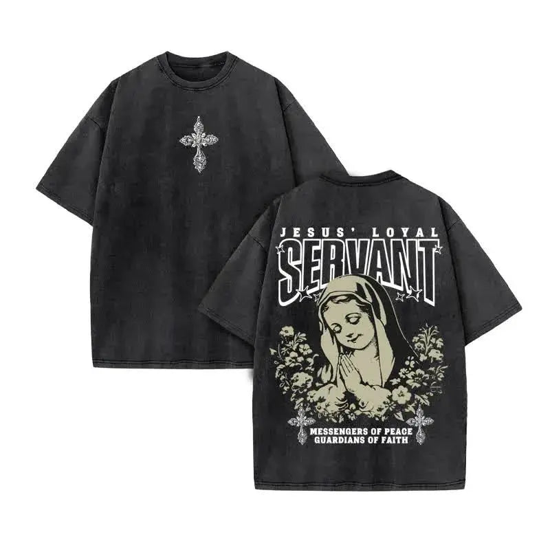 Jesus Christian Design New Summer Men's Top T-shirt Wash Short Sleeve Street Print Vintage T-shirt Oversized for Men and Women
