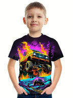 Cool Car Boy's T-Shirt Fashion 3D Print Summer Kids Short Sleeve Tops Lightweight Tees Outdoor Comfortable Children's Clothing